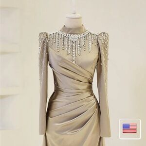 Elegant Beaded Long Sleeve Dress